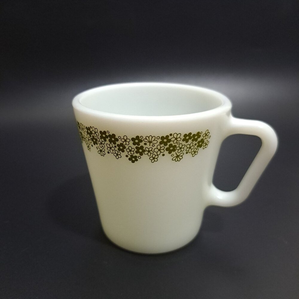 Pyrex Corning Spring Blossom Green Mug Floral Milk Glass Vintage